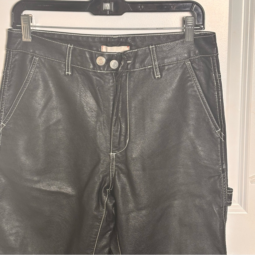 BDG Urban Outfitters Faux Leather Carpenter Pants Black High Rise Straight Leg S - Picture 3 of 10